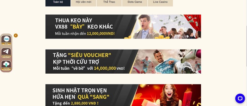 VX88 Esball - Thoải mái cược với vô vàn trò chơi đình đám 2 Các Khuyến Mãi Khủng Ở Vx88 Esball