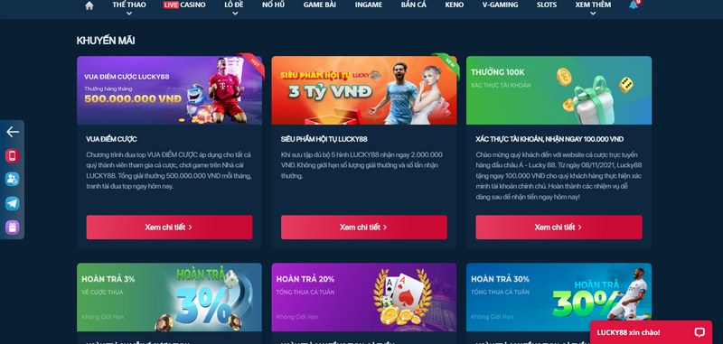 Lucky88 - Nhà cái cá cược nổi tiếng hàng đầu châu Á 2 Ngập Tràn Các Khuyến Mãi Đang Được Nhà Cái Cung Cấp Thường Xuyên