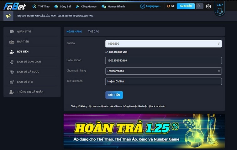 Nạp tiền Fabet - Thao tác cần thiết để tham gia cá cược 3 Rút Tiền Fabet Về Thẻ Cào Thuận Tiện Với 4 Bước Nhanh Chóng
